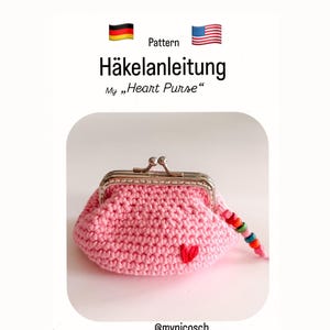 Haakpatroon voor een clipportemonnee "Hartvormig Portemonneetje", retrostijl, tasje, biljettenmap, Duits & Engels