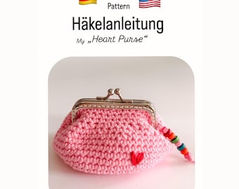 Crochet pattern for a clip-on wallet "Heart Purse", retro style, purse, wallet, German & English