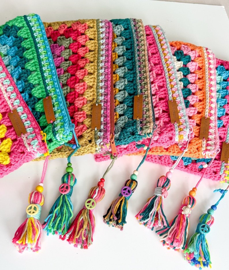 Hippie crochet pouch! Perfect for cosmetics, pens, crochet hooks and much more, in boho style! READY TO SHIP! image 1