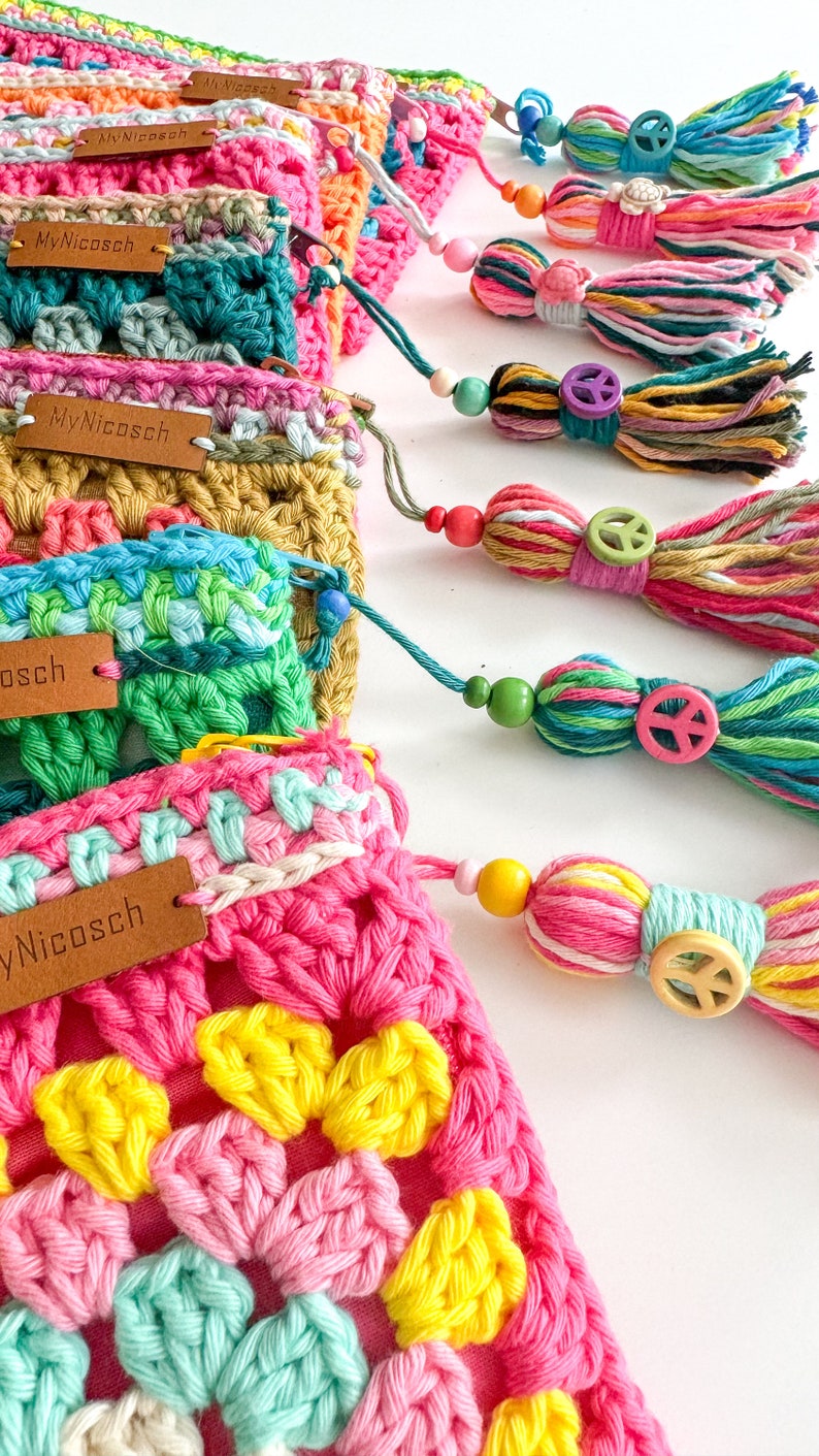 Hippie crochet pouch! Perfect for cosmetics, pens, crochet hooks and much more, in boho style! READY TO SHIP! image 8