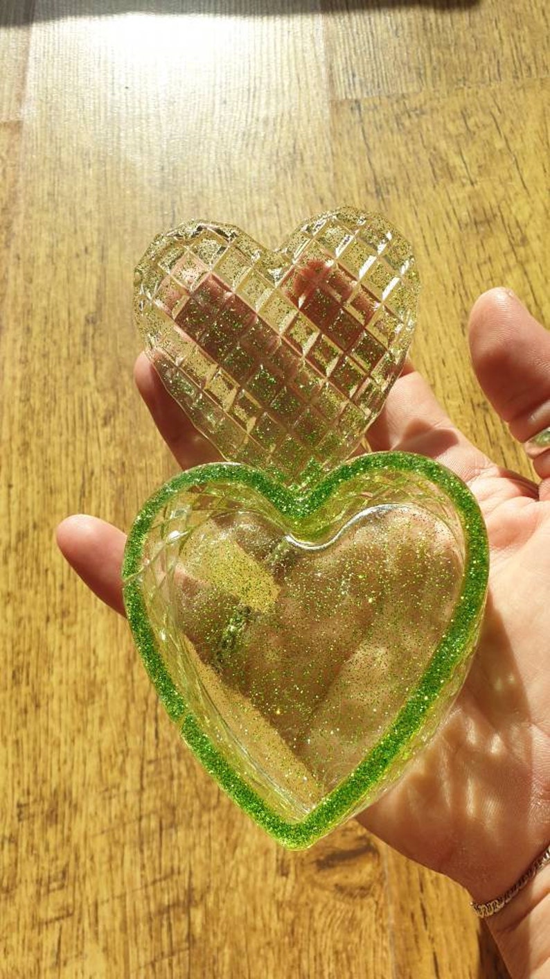 Heart Shaped Jewellery Trinket Ring box Green