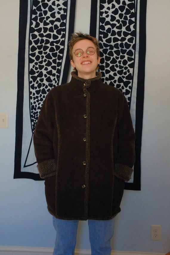 90s Vintage LL bean oversized faux sheering coat … - image 3