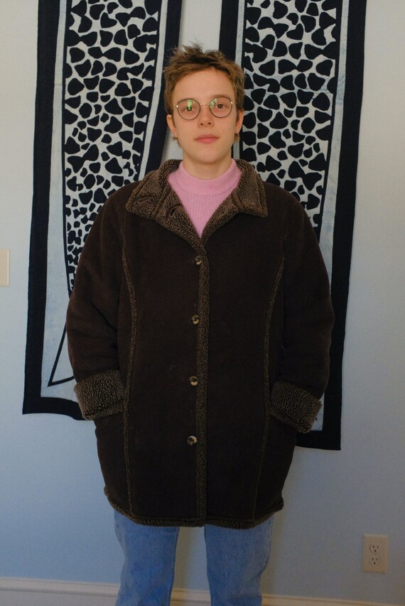 90s Vintage LL bean oversized faux sheering coat … - image 4