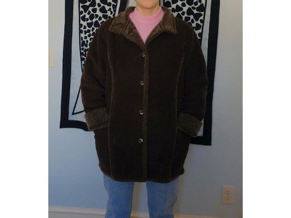 90s Vintage LL bean oversized faux sheering coat … - image 1