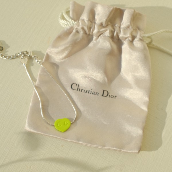 Vintage Christian Dior heart charm bracelet / neon green color