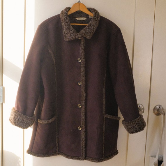 90s Vintage LL bean oversized faux sheering coat … - image 2