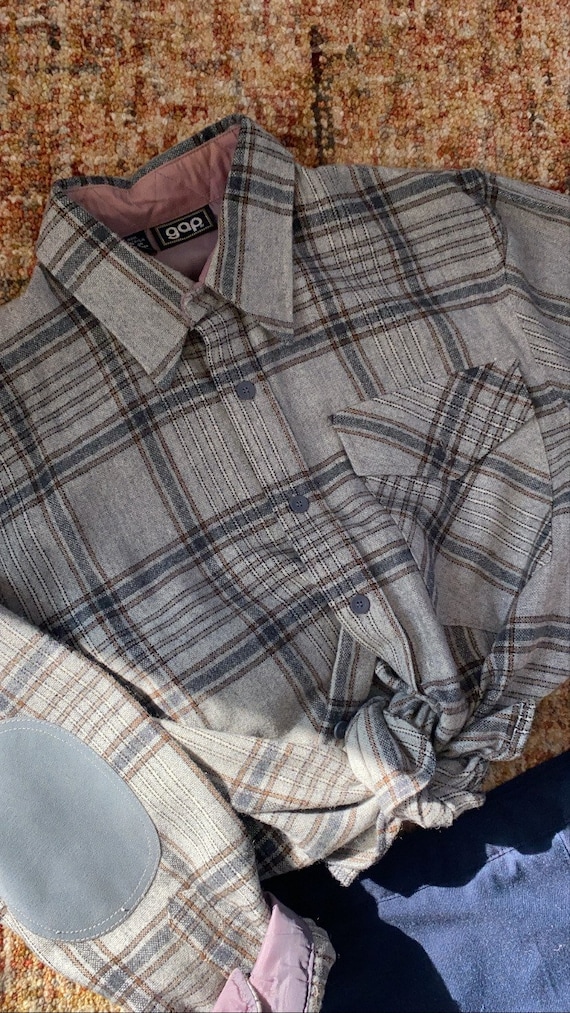 Rare 70's vintage GAP wool mixed grey check butto… - image 8