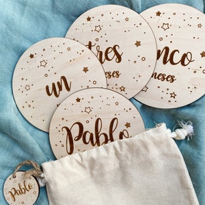 Cumple Mes Madera Personalizado Estrellas - Cumple mes bebe