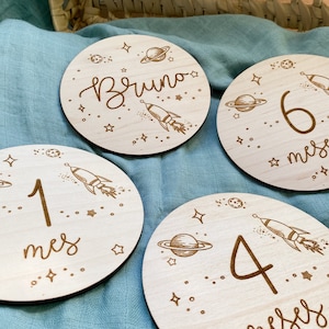Cumple Mes Madera Personalizado Cohete - Cumple mes bebe