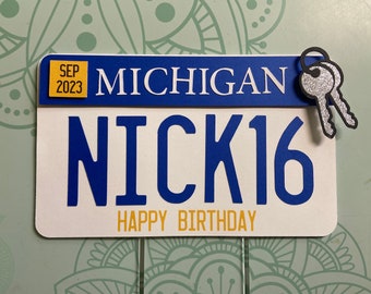 License Plate Cake Topper, State License Plate, Sweet Sixteen, Sweet 16 Birthday