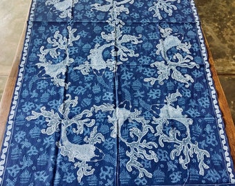 Indigo Handgetekende Batik, Handgeverfd, Natuurlijke Kleurstof, Indonesische Batik Tulis