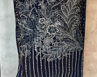 Indigo Hand-drawn Sustainable Scarf, Natural Dye, Hand-dyed Indonesian Batik Tulis