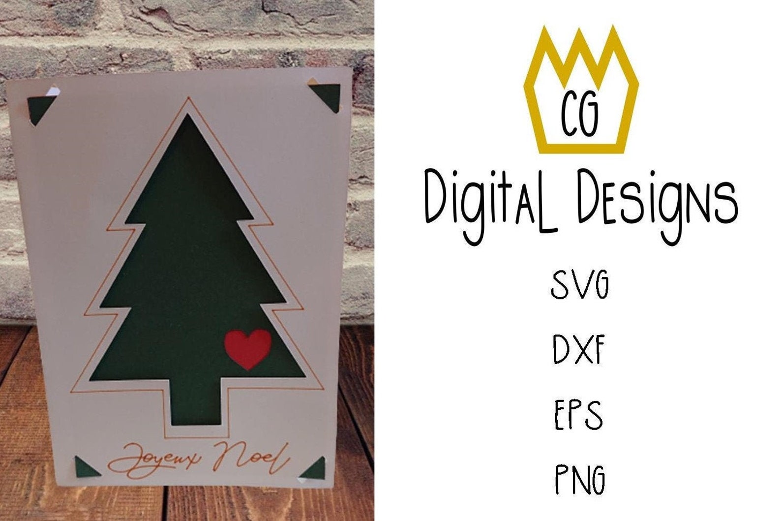 Download Single Heart Christmas Tree Card & Envelope SVG DXF EPS | Etsy