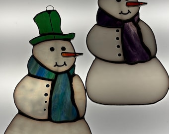 CHRISTMAS SNOWMAN - Iridescent Stained Glass - Christmas Hanging ...
