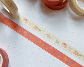 Cottage Core Washi Tape | Houses, Flowers, Sheep, Cottages, Nature, Trees, Tape, Bullet Journal, Planner, Patterns, Textile, Cute