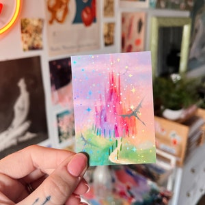 Castle of Dragons Sticker | holographic, vinyl, weatherproof, waterproof, dragons, fantasy, romantasy, pretty stickers, fourth wing