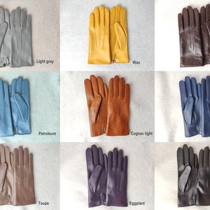 Cashmere / silk lined leather gloves Handmade mens Gloves for Driving Cherry White Cognac light Blue Dark blue Taupe Eggplant Black image 5