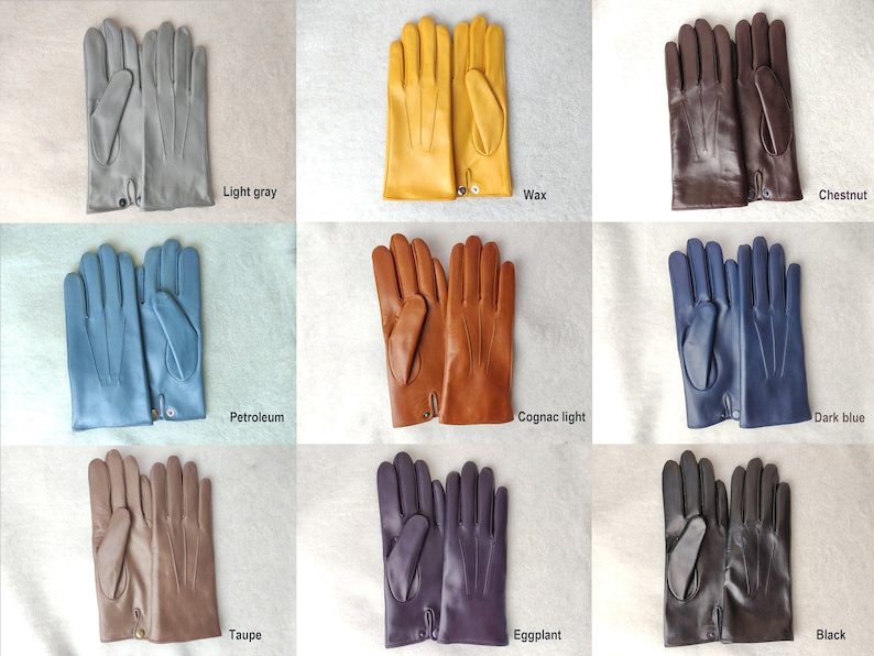 Cashmere / silk lined leather gloves Handmade mens Gloves for Driving Cherry White Cognac light Blue Dark blue Taupe Eggplant Black image 5