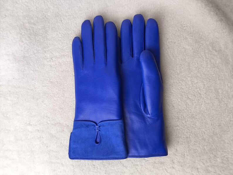 Handmade Sheep Fur-Lined Leather Gloves, Warm Winter Gloves Royal