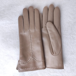 Cashmere / silk lined leather gloves Handmade Ladies Gloves for Driving Gift Taupe