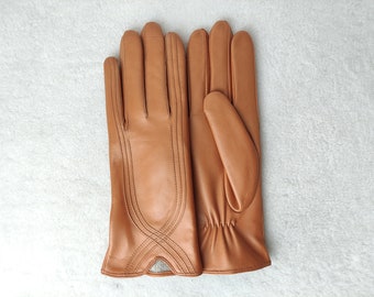 Cashmere / silk lined leather gloves Handmade Ladies Gloves Gloves for Driving Genuine  leather gloves Best gift for lady Red Biscuit Beige