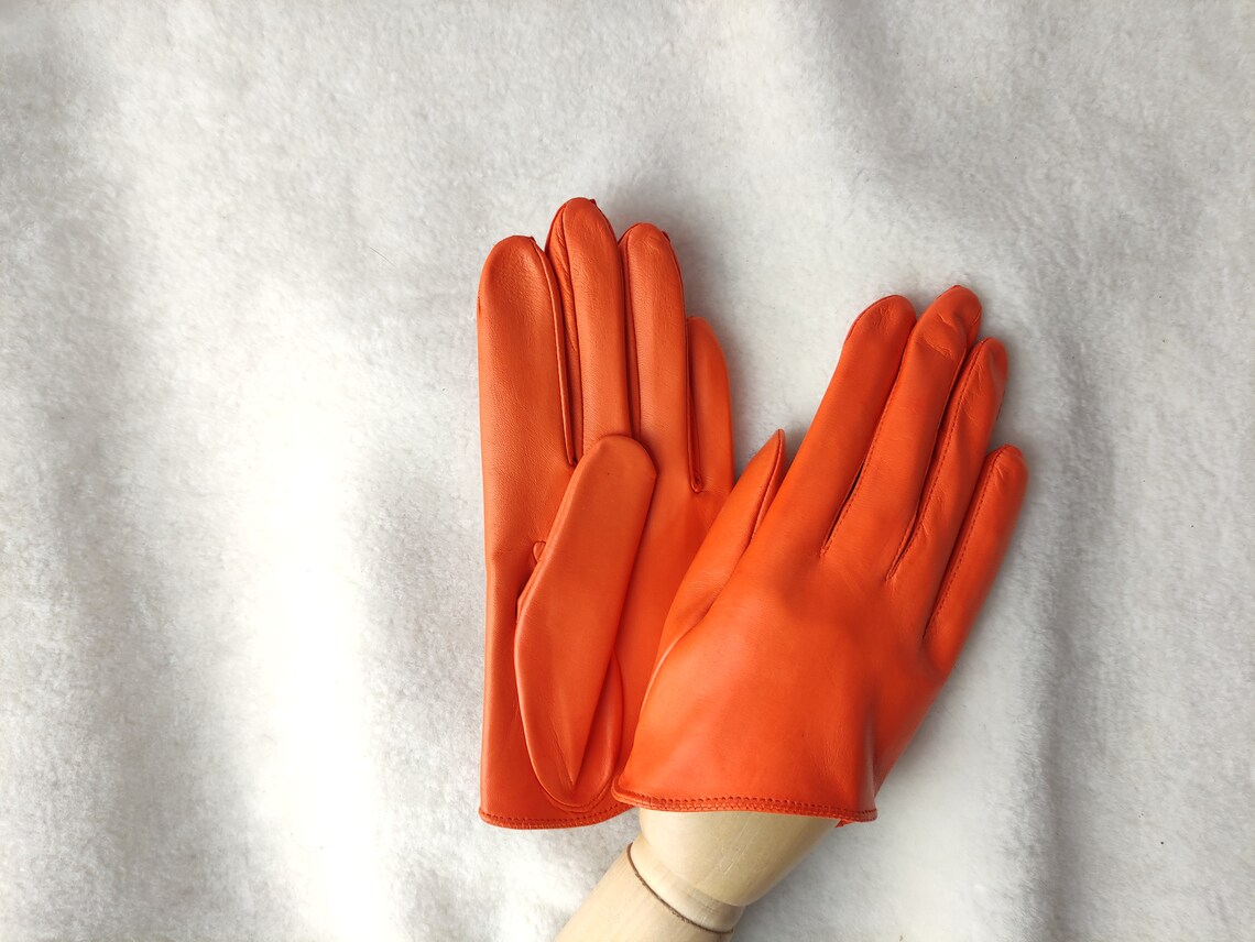 Orange leather gloves Handmade Ladies Gloves Gloves for Etsy