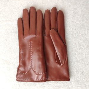 Guantes de piel con forro de cachemira hechos a mano, guantes de conducción de napa para mujer Cognac