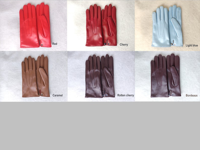 Cashmere / silk lined leather gloves Handmade mens Gloves for Driving Cherry White Cognac light Blue Dark blue Taupe Eggplant Black image 6