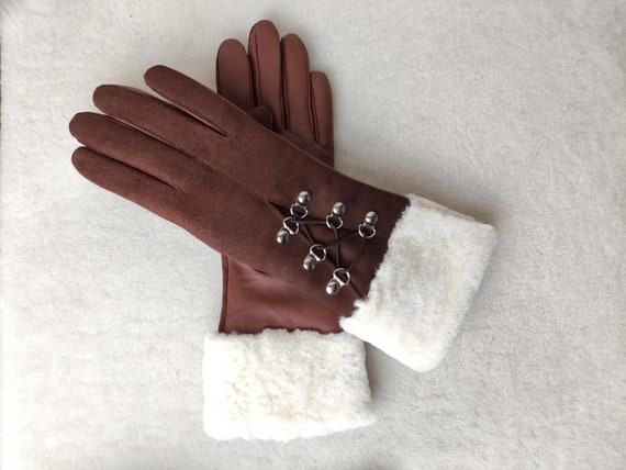 Handmade Sheep Fur-Lined Leather Gloves with Fur Cuff