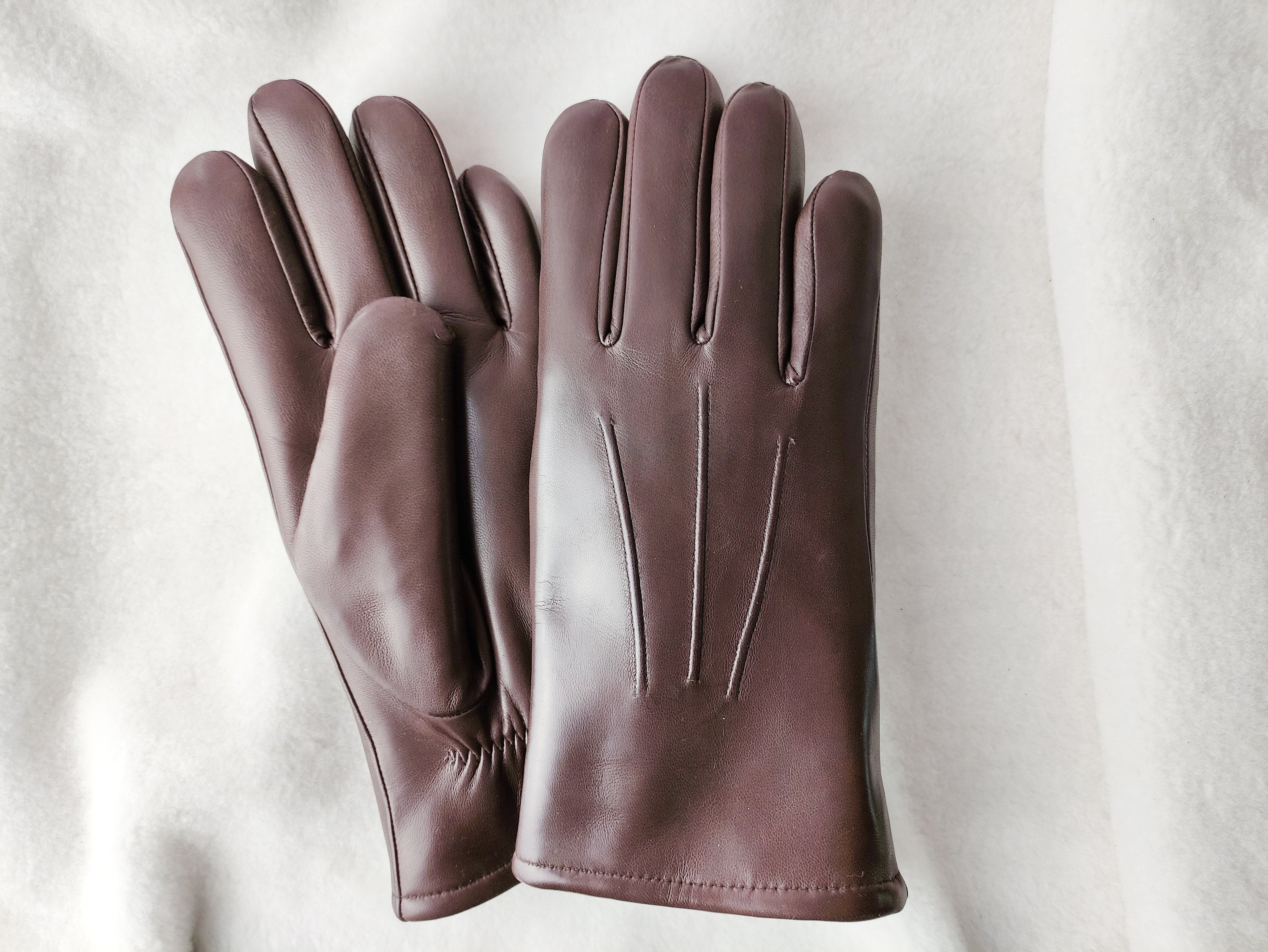 Brown furlined men's leather gloves Handmade Men Gloves Etsy