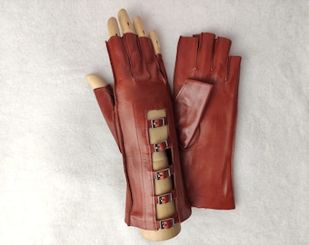 Guantes sin dedos de piel de cordero hechos a mano: Guantes de conducir de otoño