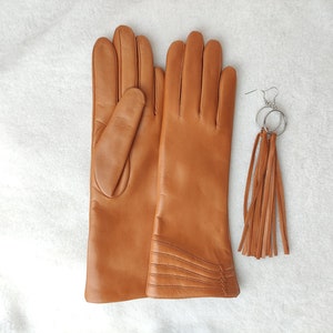Cashmere lined 29 cm long leather gloves Handmade Ladies Gloves Gloves for Driving Best gift for lady Cognac light Red