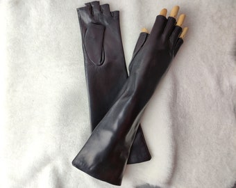 Guantes sin dedos de piel de cordero hechos a mano - Guantes de conducir de 43 cm de largo