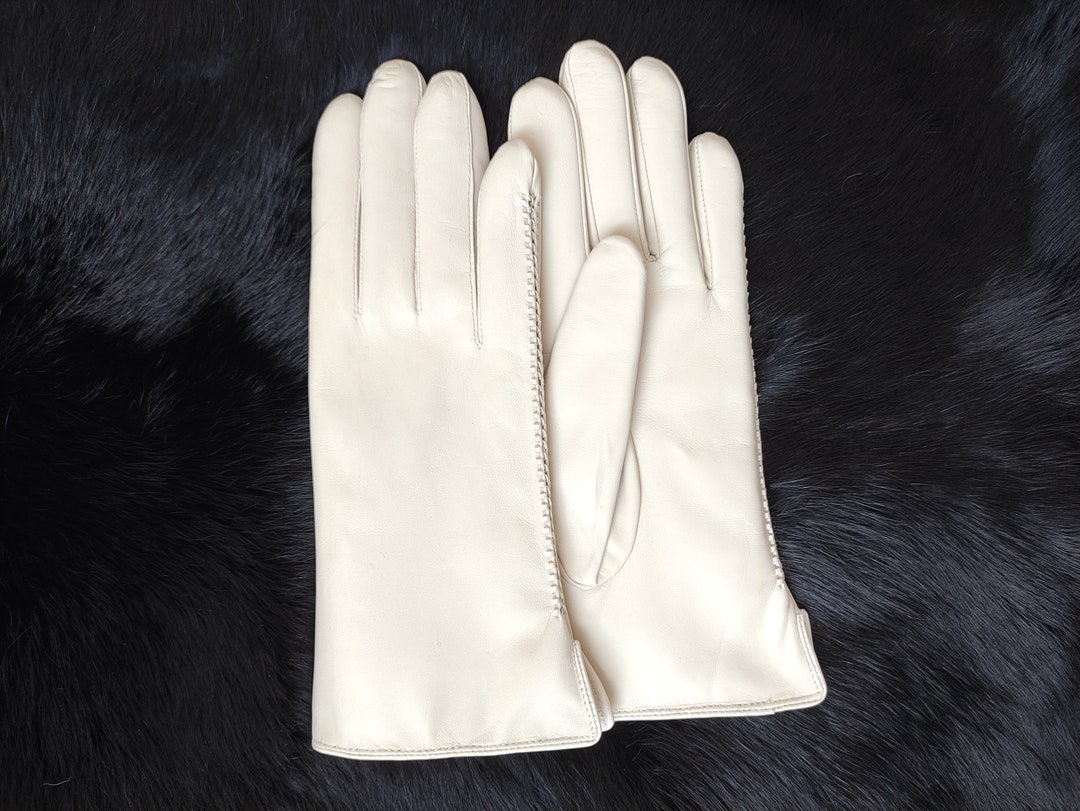 VTG made In Italy Leather Gloves Cream White 7 main image 1