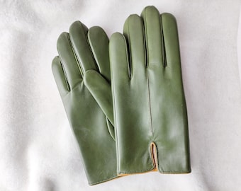 Cashmere / silk lined leather gloves Handmade men&#39;s Gloves Gloves for Driving Genuine leather gloves Best gift for man Alpine Olive Red