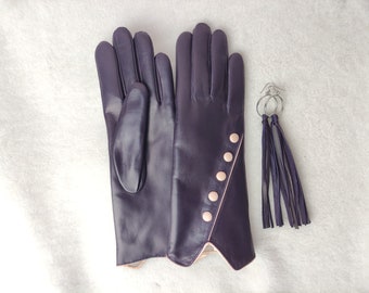 Cashmere / silk lined leather gloves Handmade Ladies Gloves Gloves for Driving Gift Eggplant Cognac light Black Orange Alpaca