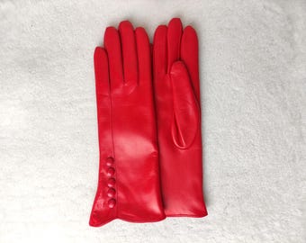 Guantes de piel forrados en cachemir hechos a mano de 29 cm (11 1/2") de largo: Guantes de invierno de piel de cordero y napa.