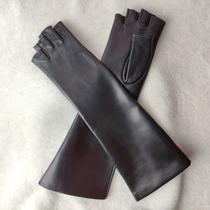 Long not lined 35 cm fingers cutted leather gloves Handmade Ladies Gloves Genuine leather gloves Best gift for lady