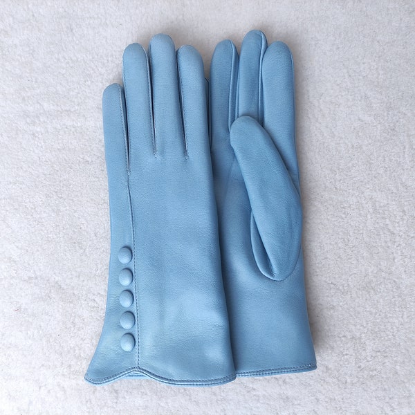 Cashmere / silk lined leather gloves Handmade Ladies Gloves for Driving Gift Petroleum Pink Light blue Beige Black Orchid Cognac light