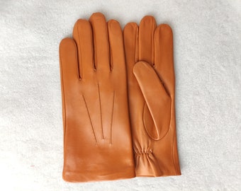 Kasjmier / zijde gevoerde leren handschoenen Handgemaakte herenhandschoenen Handschoenen voor autorijden Beste cadeau voor heren Beige Zwart Cognac lichtblauw Brick Wax Grijs