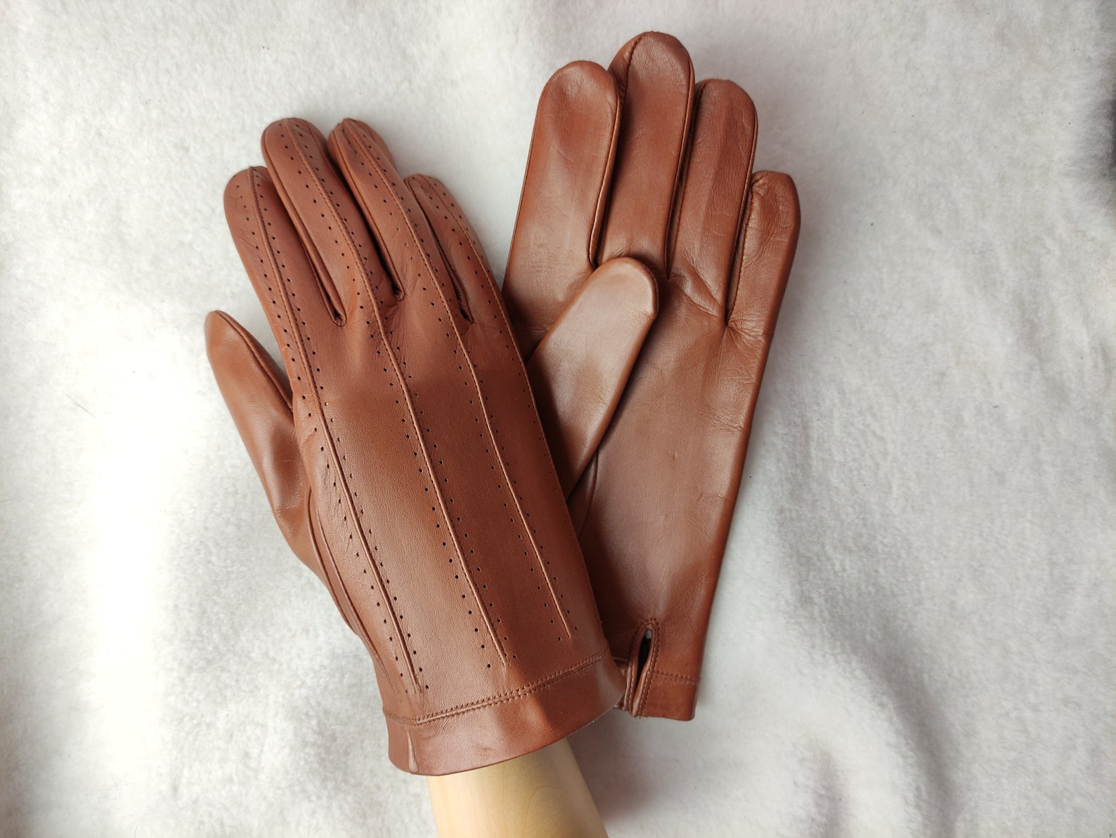 Men's Genuine Sheep Leather Driving Gloves - Unlined, Knuckle Holes, White, Large (and Other Sizes/Colors)