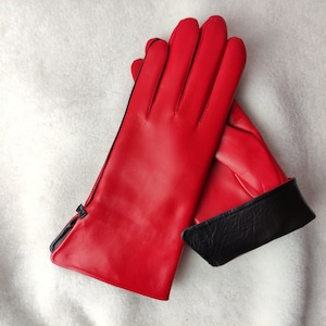 Cashmere / silk lined leather gloves Handmade Ladies Gloves Gloves for Driving Best gift for lady Cashmere lined leather gloves Red Black