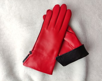 Cashmere / silk lined leather gloves Handmade Ladies Gloves Gloves for Driving Best gift for lady Cashmere lined leather gloves Red Black