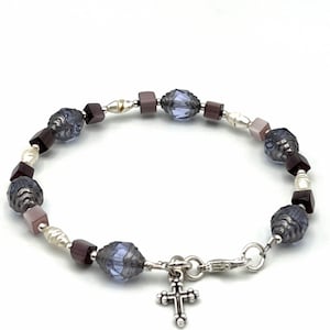 Lila Glas-Reisperlen-Amethyst Perlenarmband-Sterling Silber Spacer Perlen-Silber Hummer Krallenverschluss