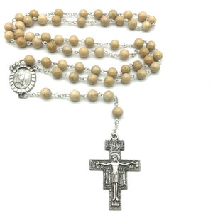 Rosary-Brown Jasper Beads-San Damiano Crucifix-Pieta Center Medallion-Sterling Silver Chain