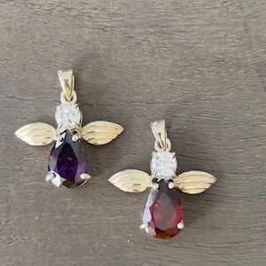 Birthstone Angel Pendant-Bee Pendant-Sterling Silver Pendant