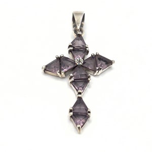 Vintage-Ornate Cross-Pendant-Amethyst-Sterling Silver-925
