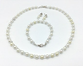 Faux Pearl & Glass Beaded Girl's Jewelry Set-First Communion-Flower Girl-Princess