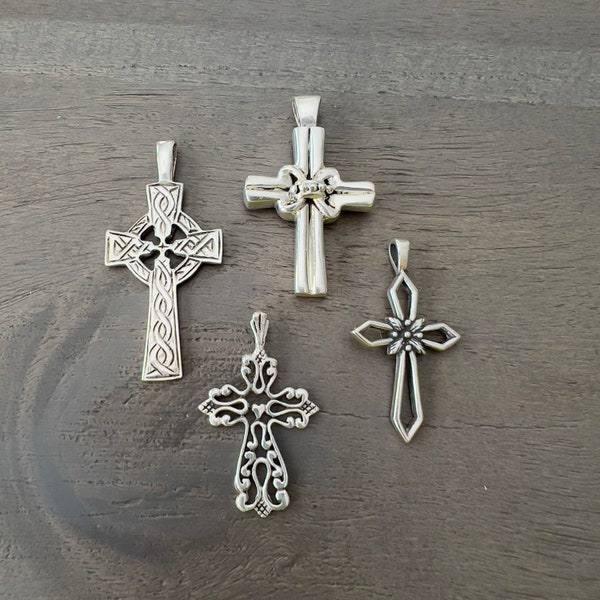 Sterling Silver Cross Pendant-Stationary Bale-Ornate Silver Pendant-925 Pendant