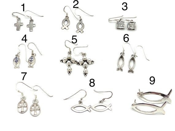 Vintage 925 Sterling Silver Earrings-Religious Ea… - image 1